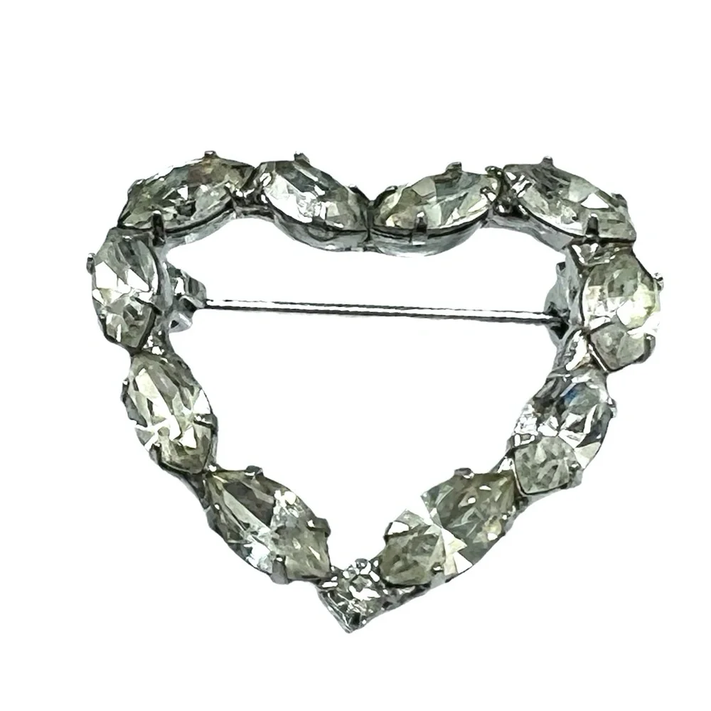 MARQUIS CUT CLEAR CRYSTAL OPEN HEART BROOCH